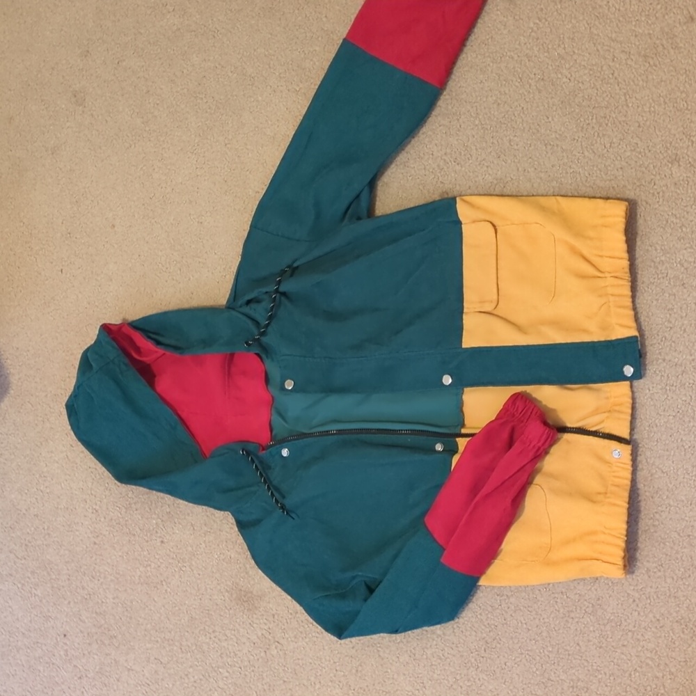 Multi-color corduroy jacket.